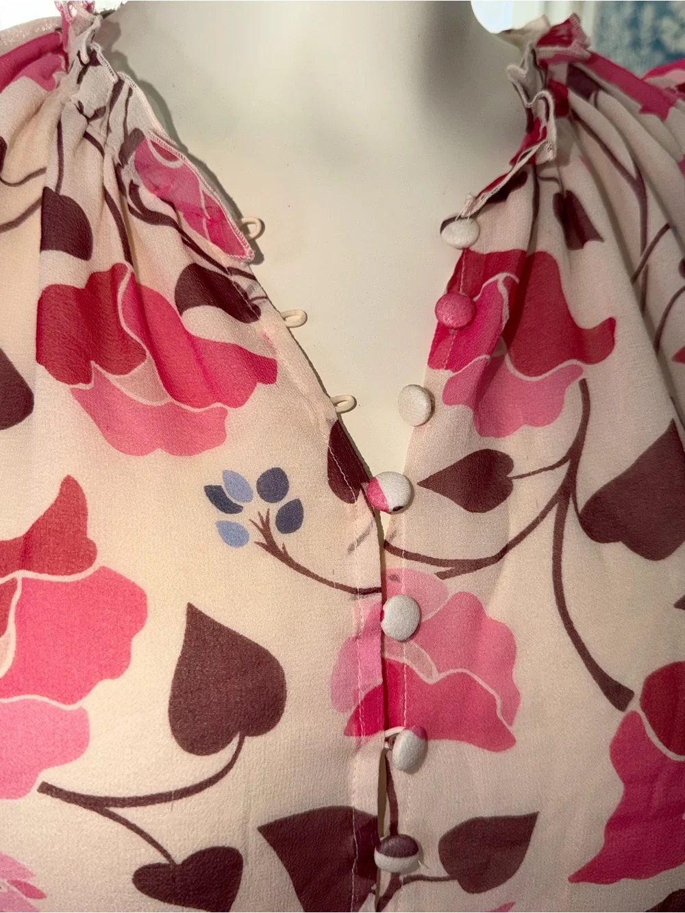 Kate Spade Floral Ruffle Cap-Sleeve Blouse - Pink size L